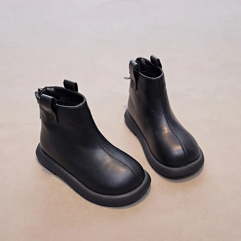 

Children Ankle Boots Korean Style Kids Fashion Leather Boots Soft Bottom Girls Short Boots Round Toes 2025 Autumn Winter New