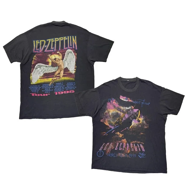 Best LED ZEPPELIN Multi-color White Light Winter Retro Pattern Printed American Cotton Short-Sleeved T-Shirt for Men