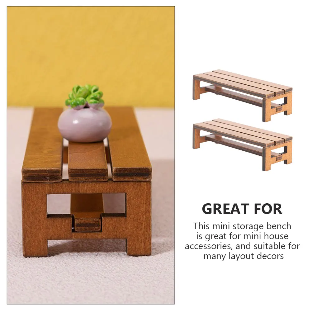 Mini accesorios de silla de madera, banco realista marrón, modelo de decoración para casa de muñecas, muebles en miniatura, banco de casa, almacenamiento, 2 uds.