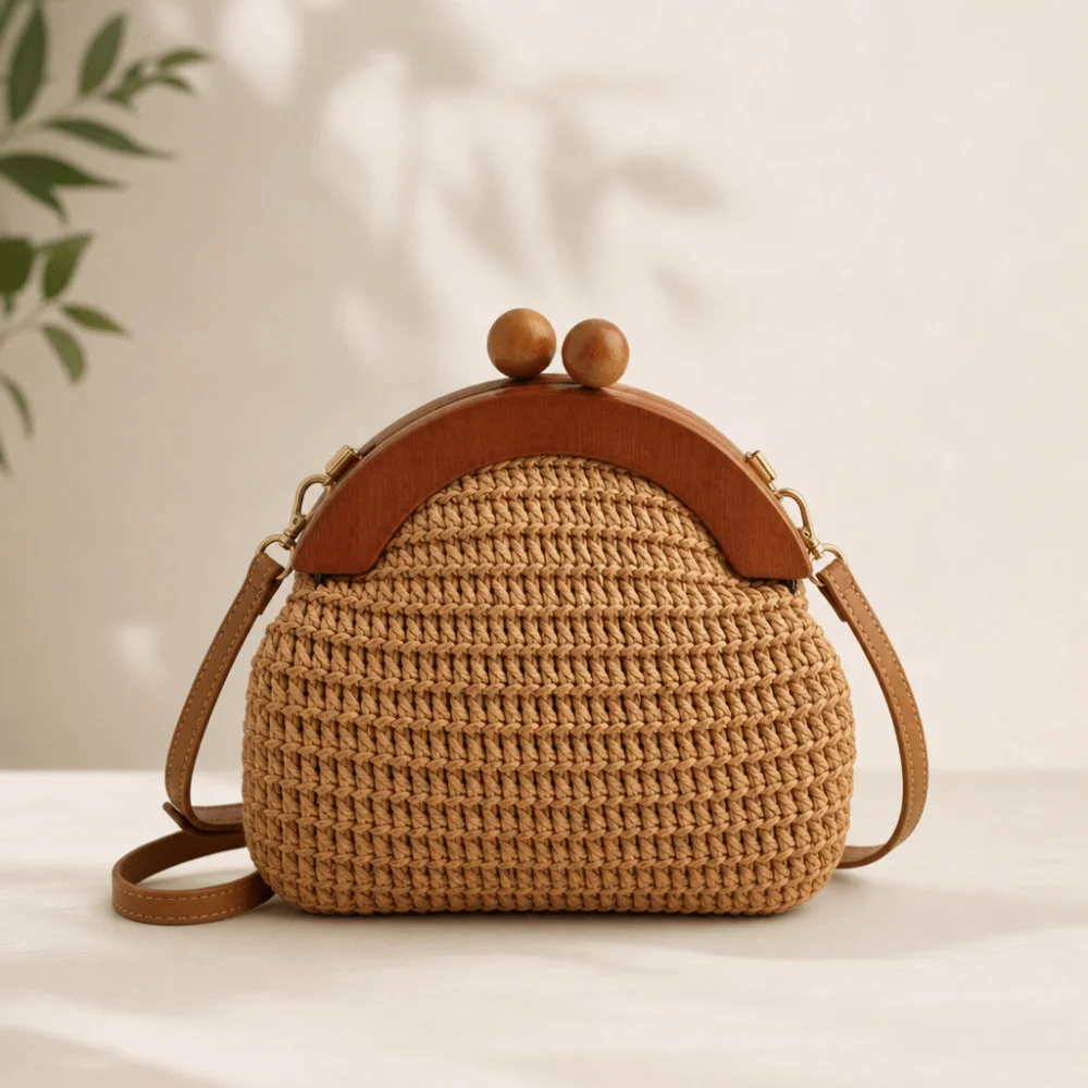 Fashion Wooden Bag Handle DIY Replaceable Shoulder Bag Handle Handmade Sewing Half-moon Shape Bag Accessories For Handbag Wallet