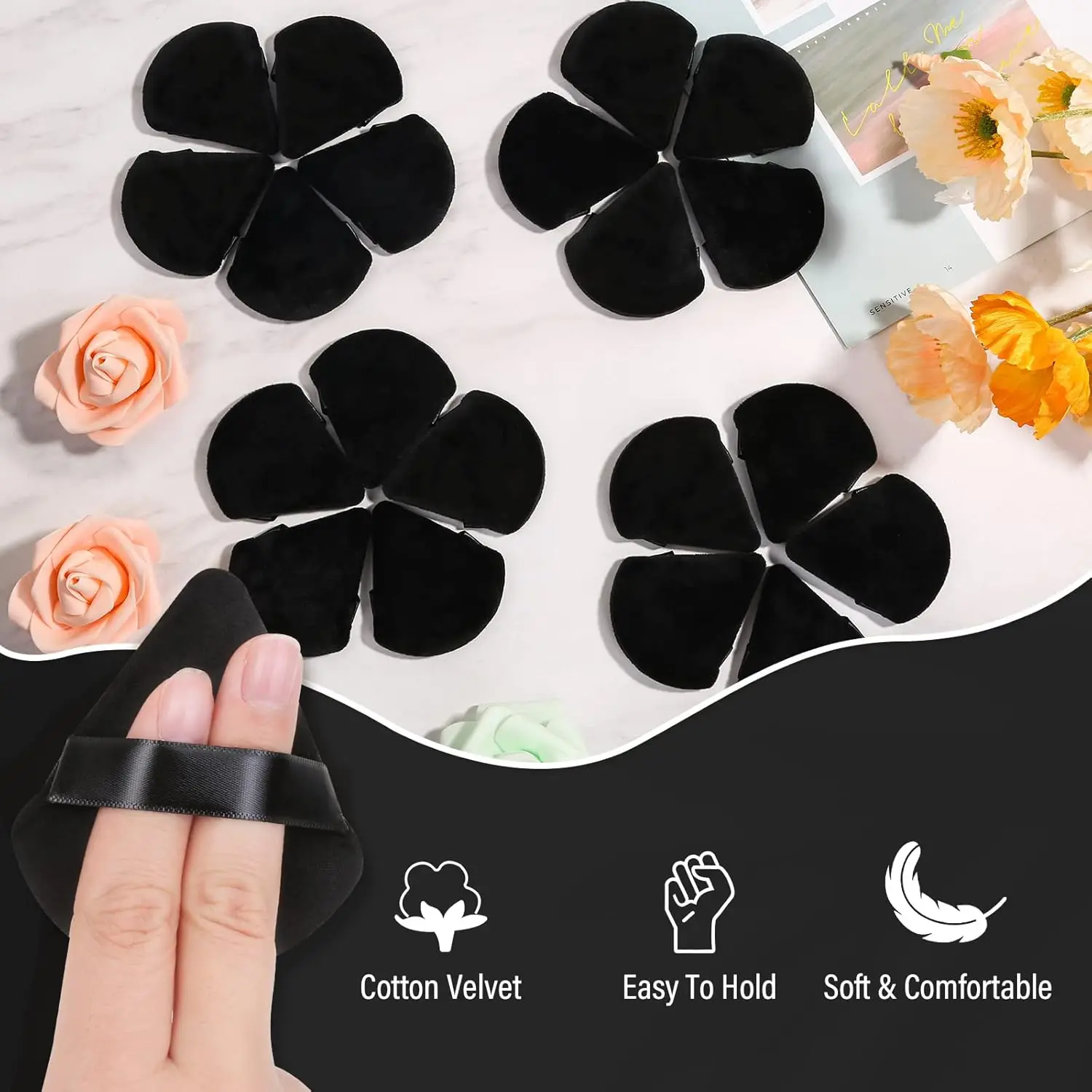 20pcs Triangle Powder Puff, Loose Powder Puffs Makeup Puff for Face Powder, Face Puff Pads for Press Powder,  (Black)