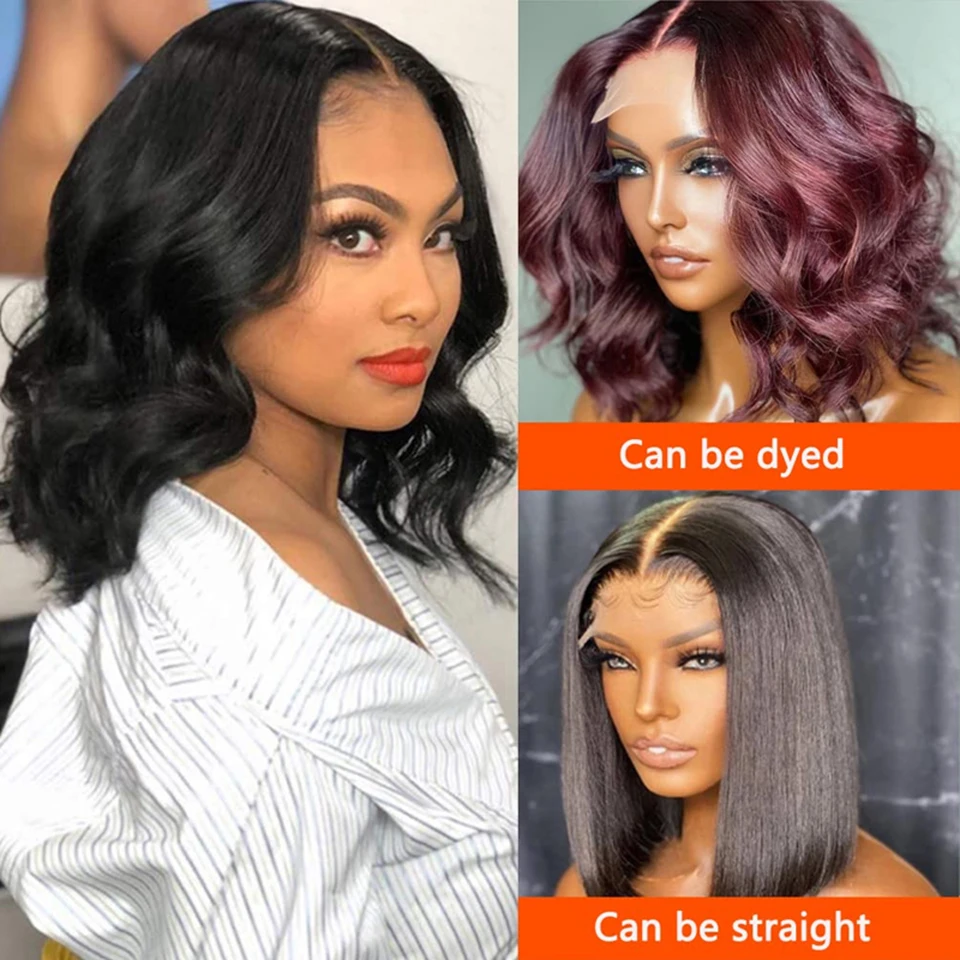 99J Body Wave Bob Lace Front Wig Ombre HD Lace Wig Human Hair Wigs Glueless Pre Plucked Bunrgundy Colored Short Bob Wig 180%