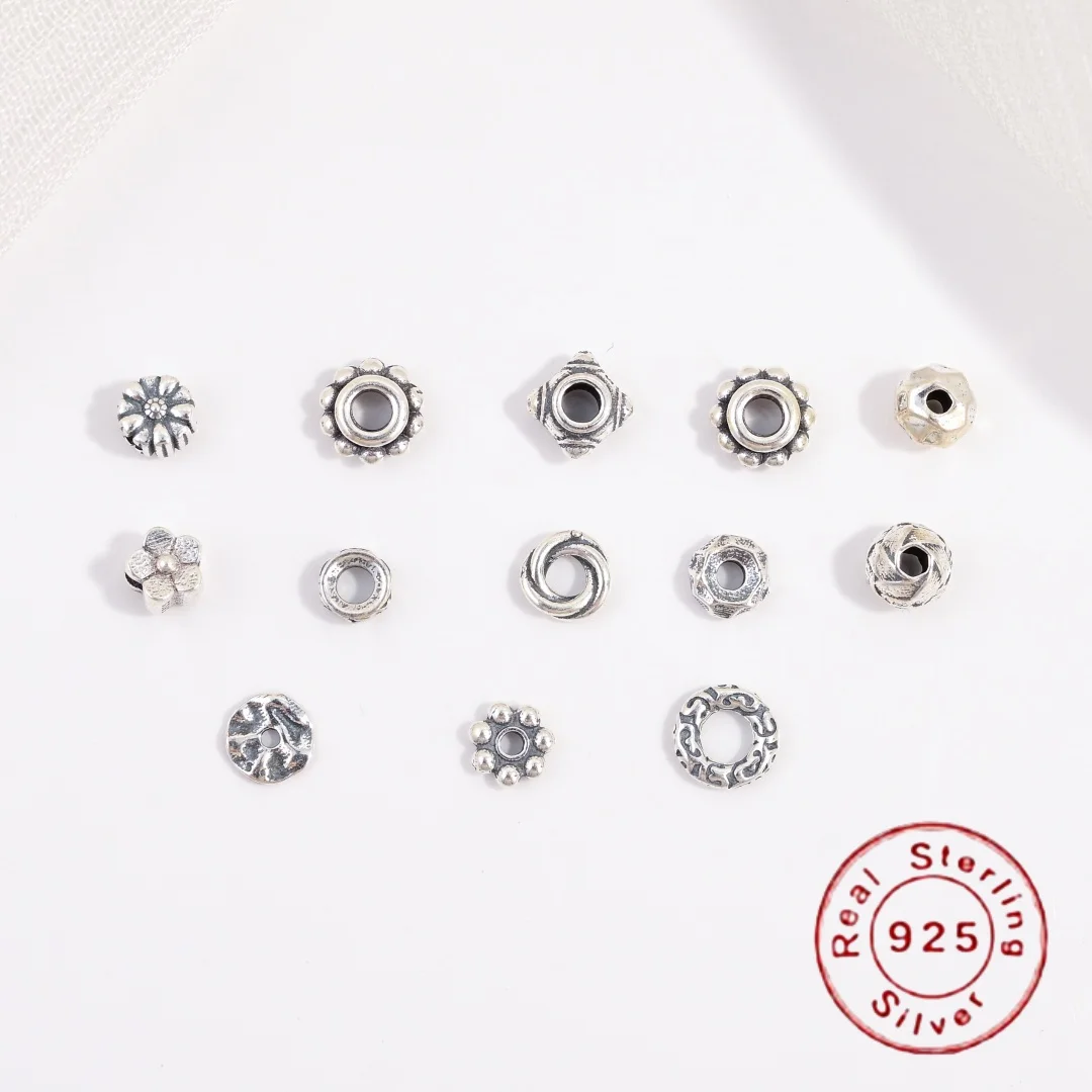 2 uds/S925 cuentas espaciadoras de diseño Retro de plata esterlina DIY pulsera hecha a mano collar joyería accesorios de cuentas SZ188