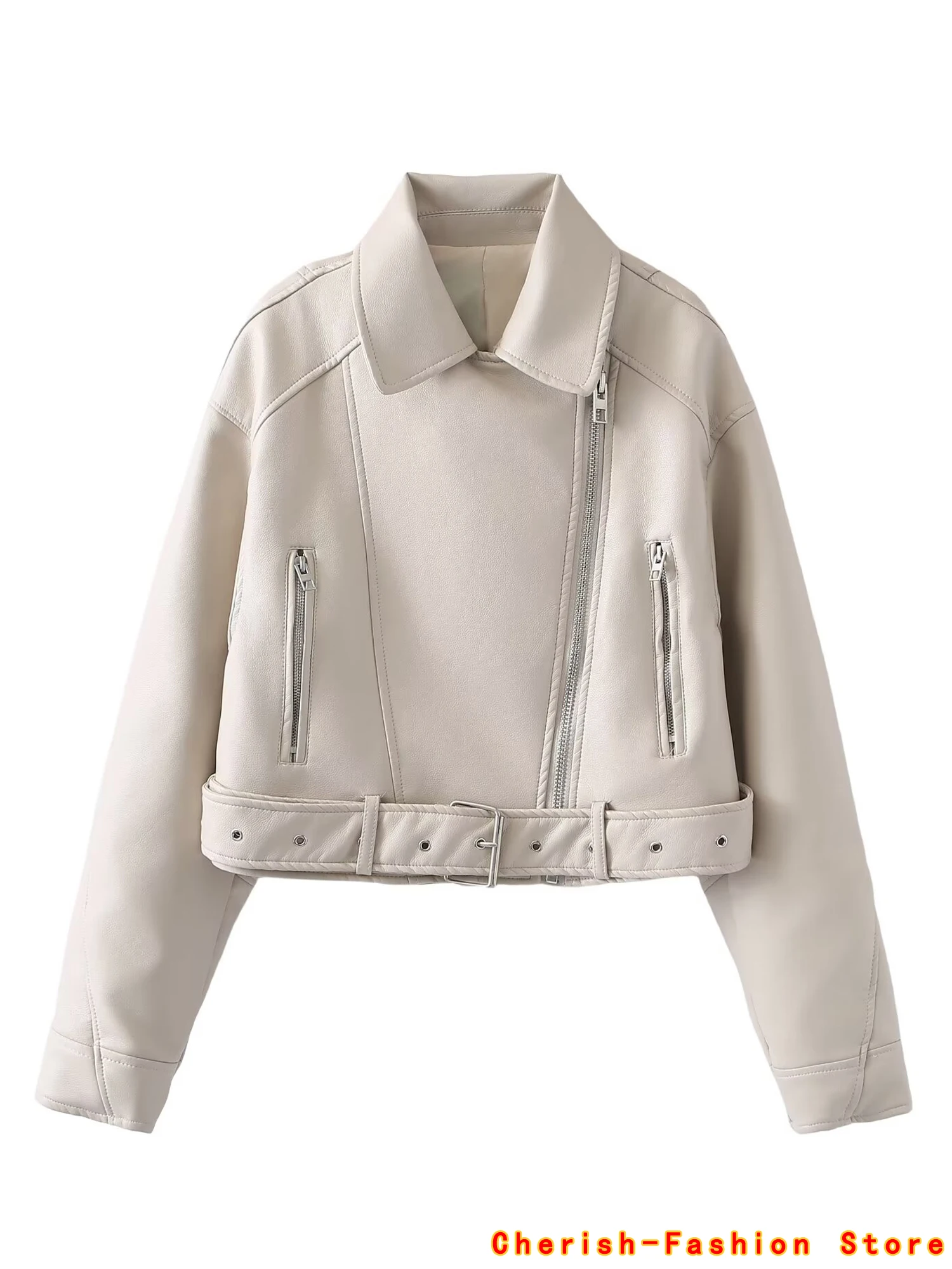 Lente Herfst Vrouwen Mode Casual Zilveren Korte Kunstleer Jas Streetwear Vrouwelijke Rits Riem Losse Jas Uitloper Merk Jas