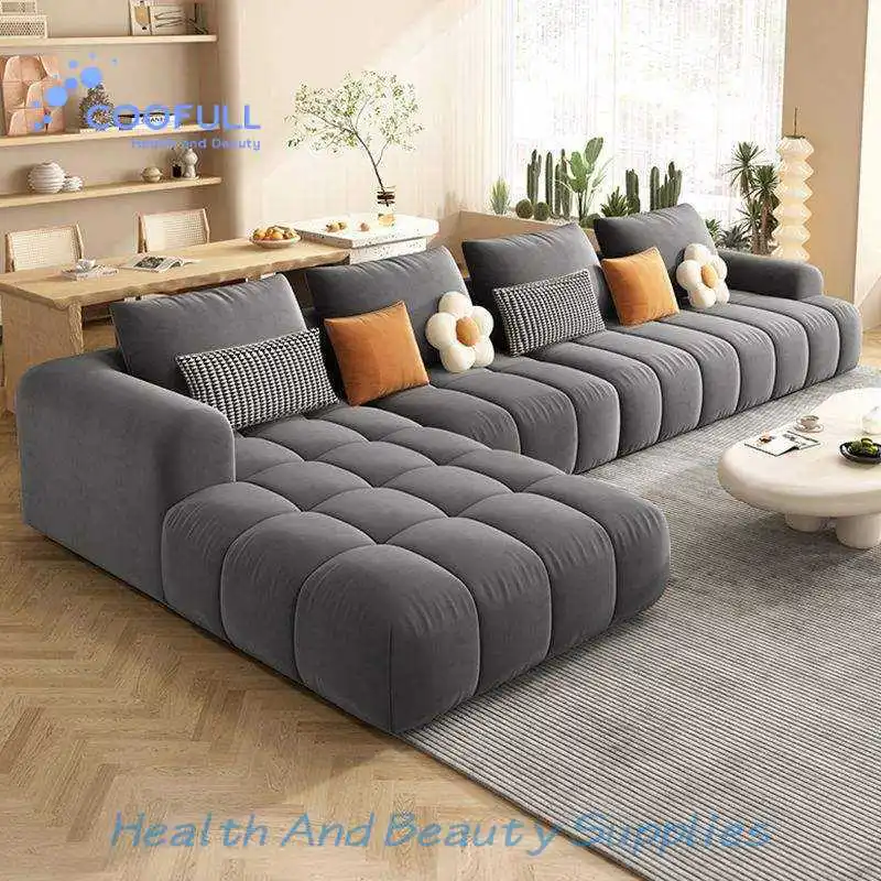 Coofull Custom Size Compressed Fabric Sofa Set Boucle Upholstery Solid Wood Frame L Shape Vacuum Compression Wholesale Furniture