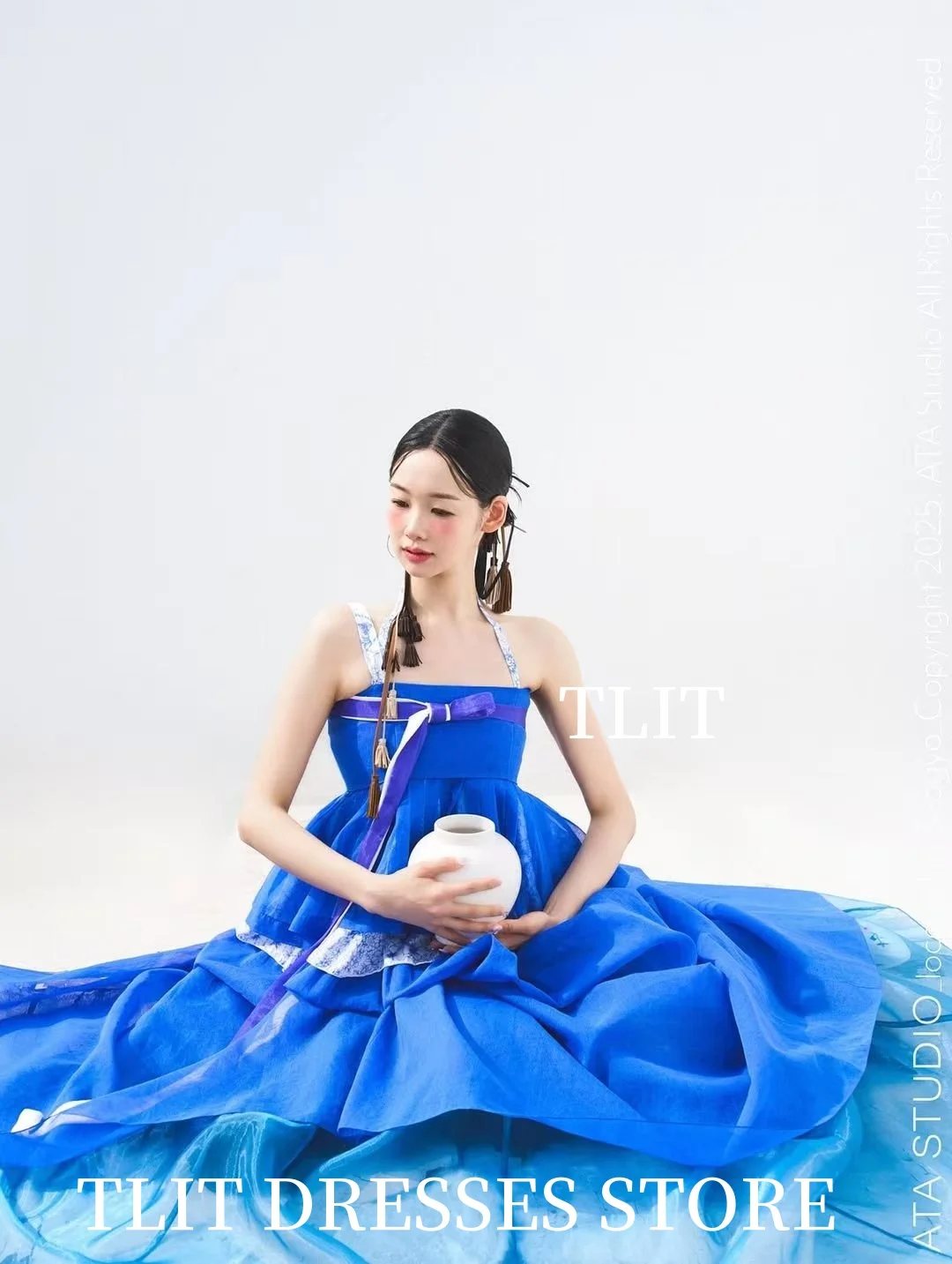 TLIT – robe de soirée élégante en mousseline de soie, bleu clair, à plusieurs niveaux, fine bretelles Spaghetti, robe de soirée spéciale, ligne a personnalisée, sans bretelles