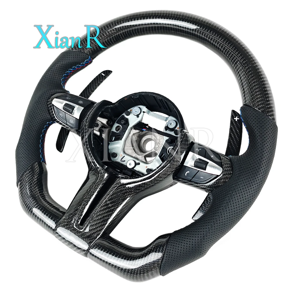 For BMW F30 F31 F32 F33 F36 M2 M3 M4 M5 M6 Customized black perforated leather carbon fiber steering wheel with paddle shifters