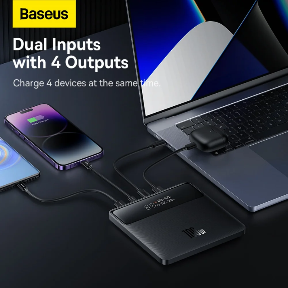 Baseus 20000mAh 100W Power Bank PD Fast Charging PowerBank for iPhone 17 16 15 14 for Laptop External Battery for Macbook iPad