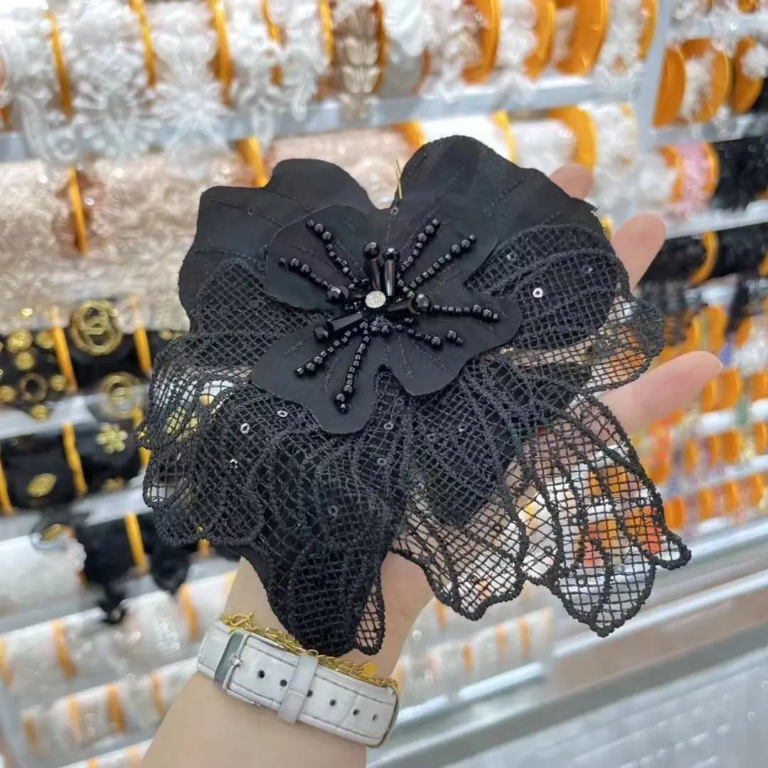 

White three-dimensional lace flower accessories rhinestone pearl decorative appliques wedding dress DIY hand-embroidered patches