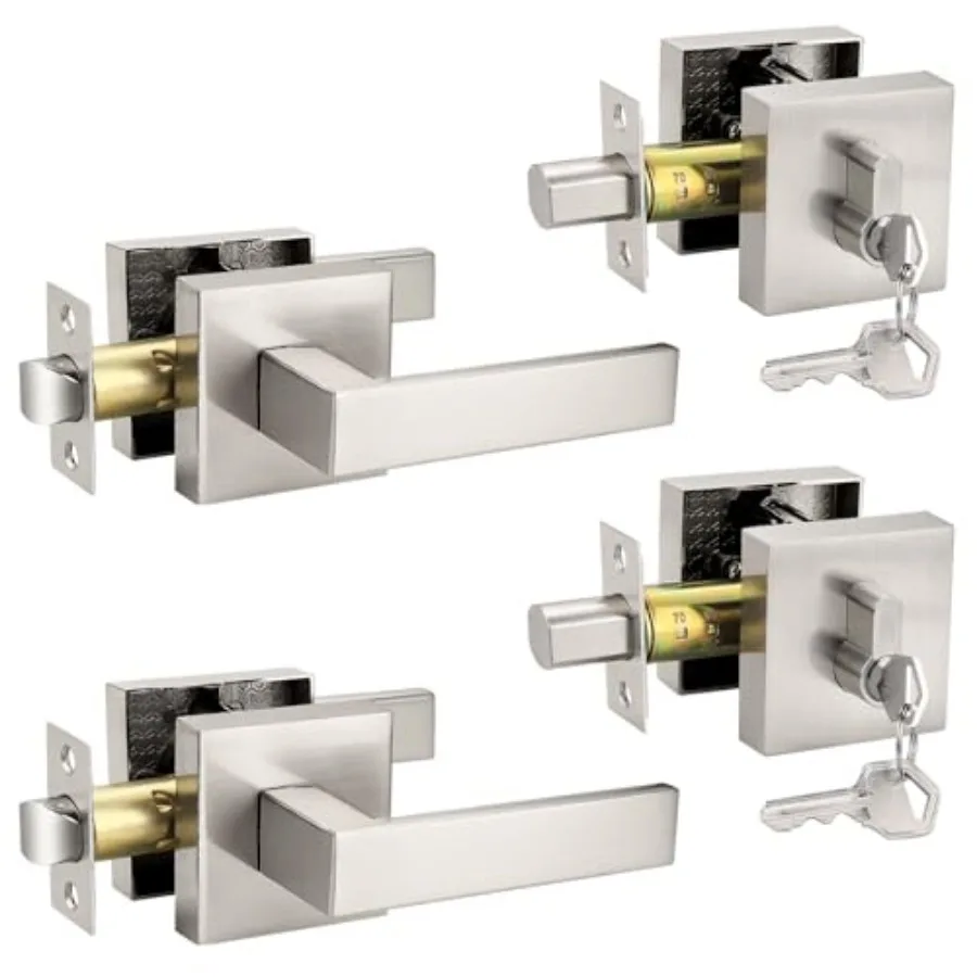 

Passage Door Lever with Single Cylinder Deadbolts Combo Pack, Modern Square Lock Set Handleset, Exterior Handle and Set, Same K