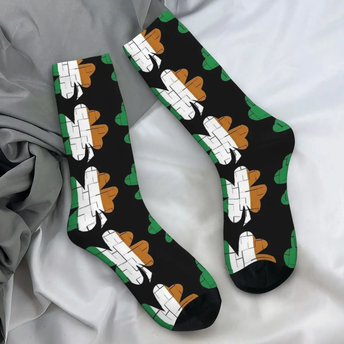 Ireland Irish Flag Socks Clover Gothic Stockings Autumn Anti Bacterial Couple Socks Soft Custom Skateboard Socks