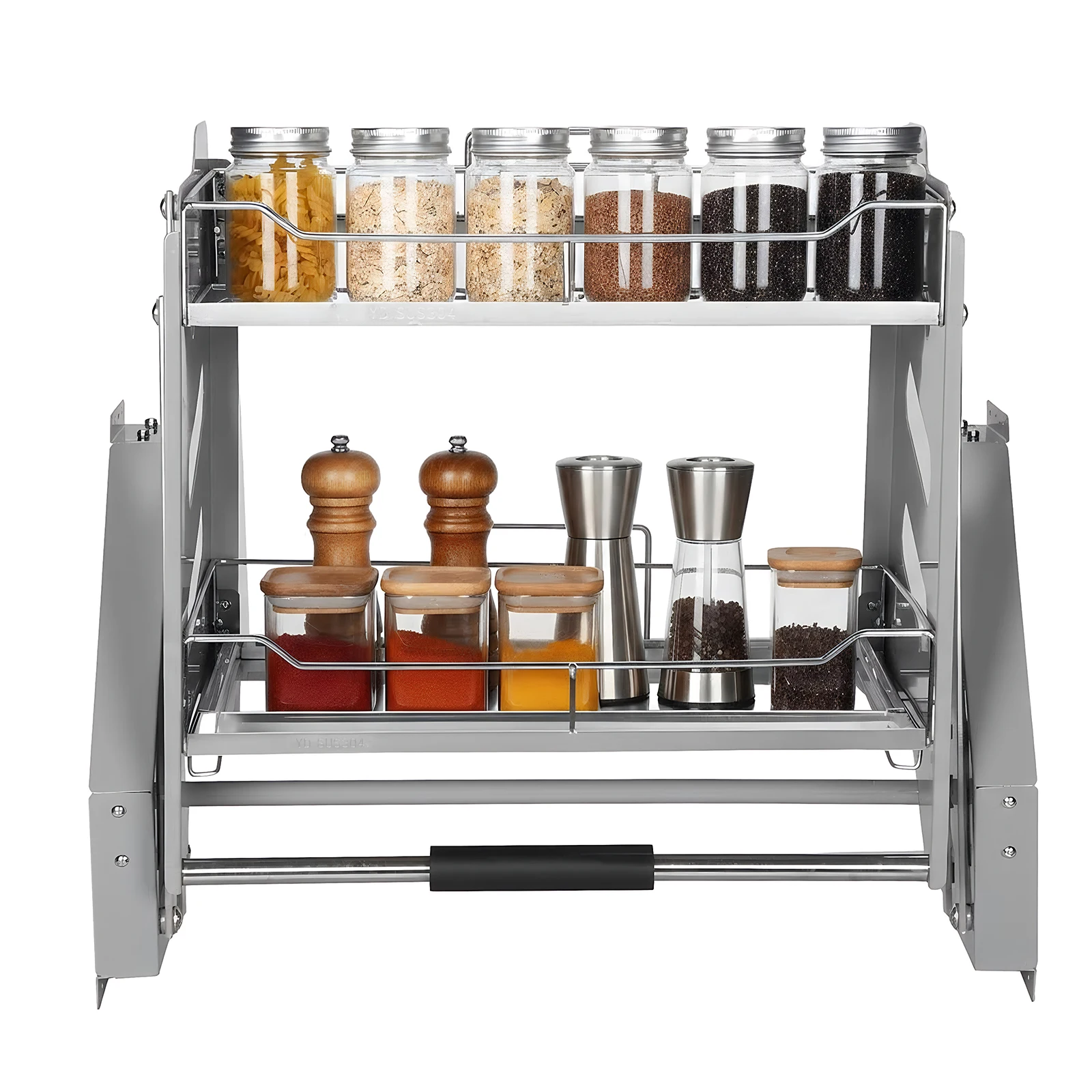 

Двухуровневая выдвижная корзина для хранения в шкафу, из нержавеющей стали 304, ширина 22-34 дюйма, для тарелок и мисок для закусок