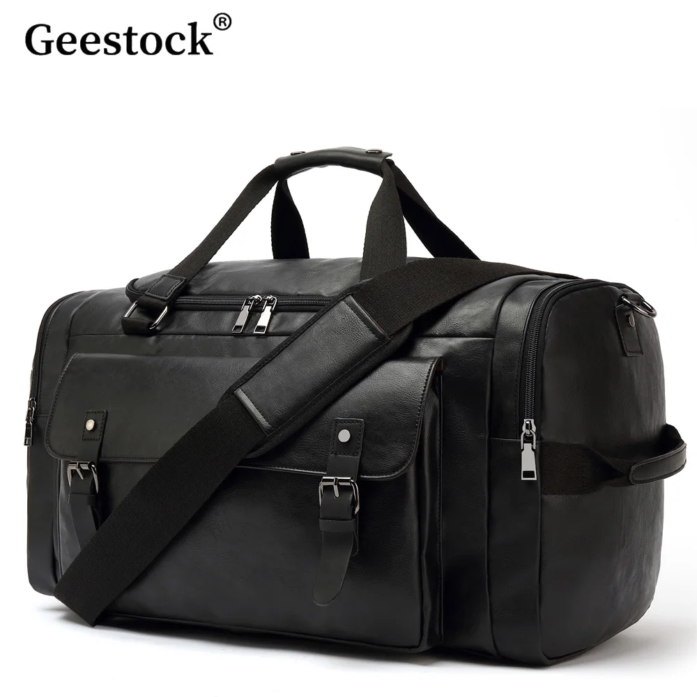 

Geestock PU Leather Men's Travel Bag Large Capacity Weekend Bag Short Distance Business Trip Handbag Sports And Fitness Bag
