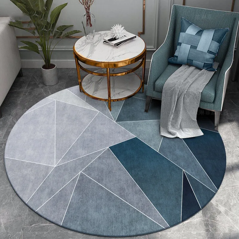 VIKAMA Light Luxury Geometric Round Crystal Velvet Carpet Home Decor Office Study Computer Gaming Chair Floor Mat Bedside Rugs