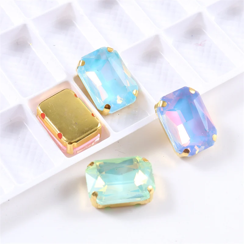 Rectangle Glass Sewing on Rhinestones with Gold Claw crystal strass stones decorations for clothes shoes bags needlework