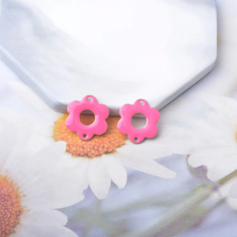 10 Stück Kupfer-Emaille Doppelloch-Blumenverbinder Anhänger Zweiseitige Öltropfen-Charms DIY Schmuck Armband Halskette Herstellung – Detail 13