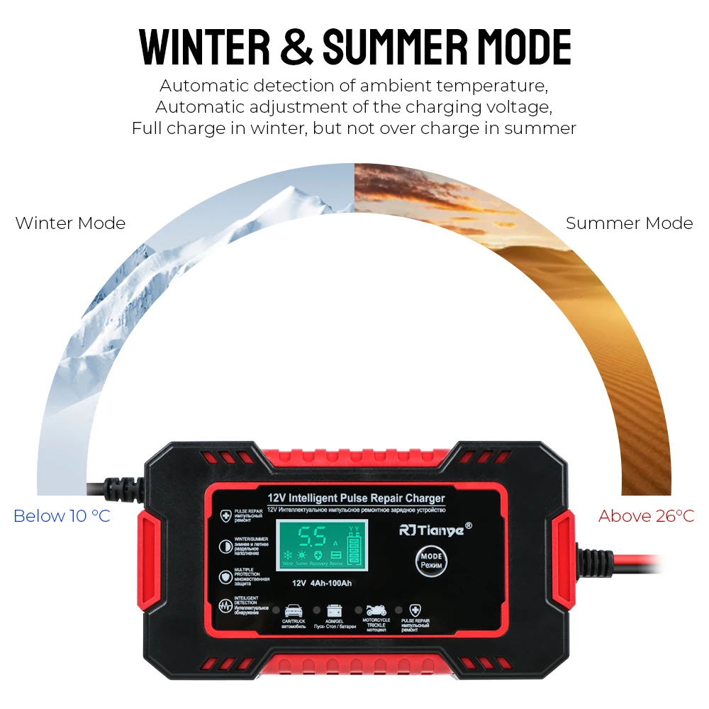 Universal Quick Charge LCD Display Power Pulse Repair For Auto Moto Wet Dry Lead Acid AGM Gel 12V 6A Car Battery Charger