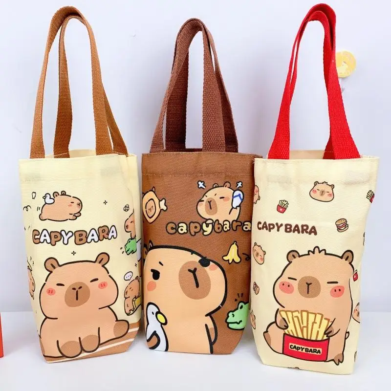 Canvas Capybara Water Bottle Cover Cartoon Scratch-proof Umbrella Storage Bag Water Bottle Carrier Bag Water Bottle Accessories