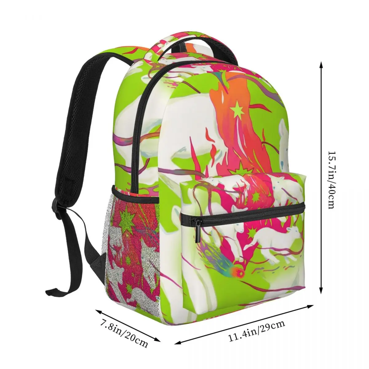Weekend Travel Backpack Center Lamb Cosmic Mystical Artistic Vibrant Green White Red Casual Daypack for Short Trip Outdoor Women