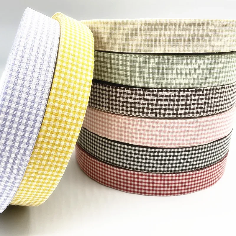 New 25mm Plaid Cotton Ribbon Wedding Christmas Decoration DIY Sewing Fabric Handmade Bow Ribbon Flower Gift Packaging