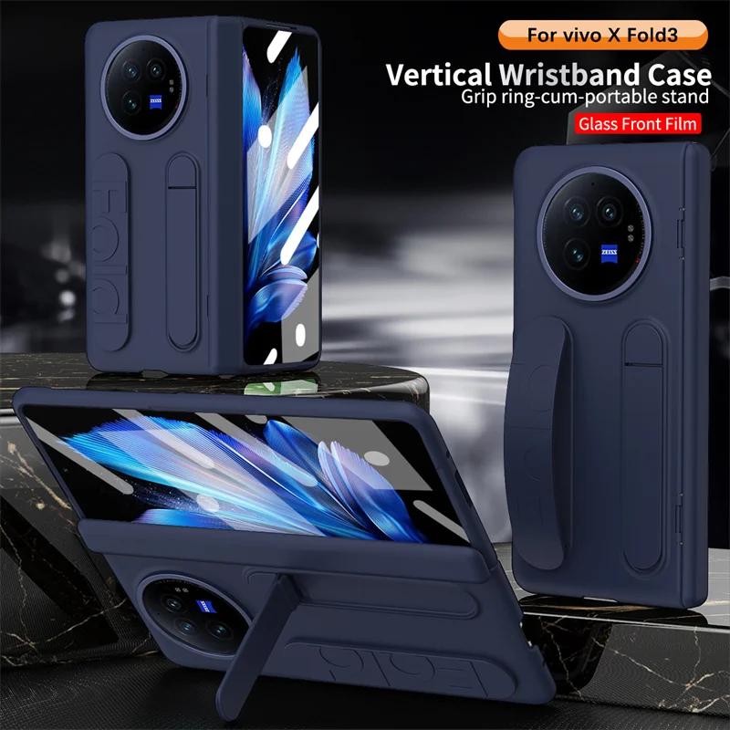 Etui na telefon VIVO X Fold 3 Pro XFold 6 5 2 z zawiasem, paskiem na nadgarstek, podstawką, szkłem ochronnym na ekran i odporną na wstrząsy osłoną. — zdjęcie produktu 2
