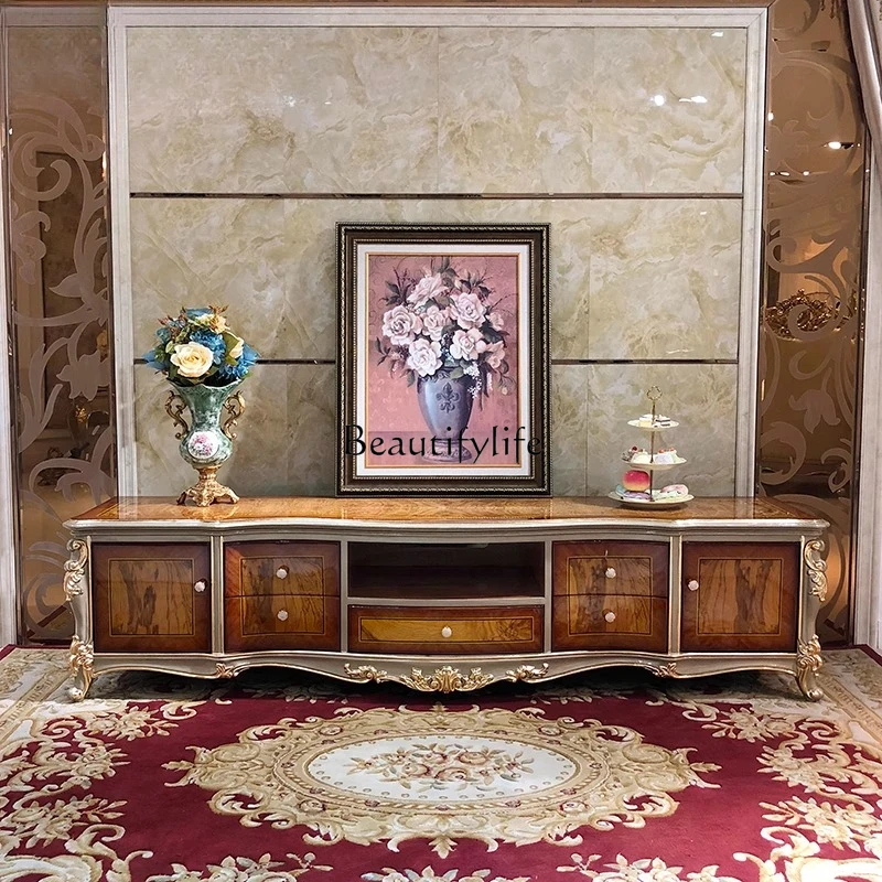 

02 French solid wood TV cabinet, European luxury neoclassical small apartment living room solid wood bedroom floor cabinet