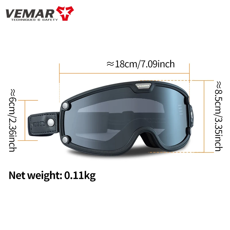 VEMAR Windproof Anti-Fog Retro Goggles for Motorcycle Helmet Moto Sports Cycling Cafe Racer Chopper Riding Glasses