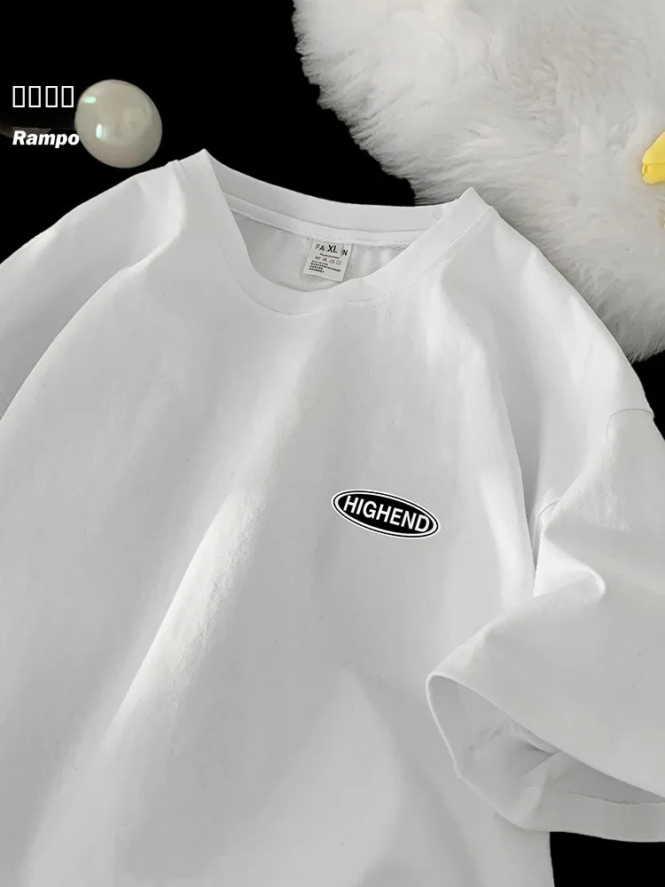 Heavyweight Pure Cotton Men's T-shirt Summer New Loose Fit Versatile Male Model Breathable Short Sleeve round Neck Print T-shirt