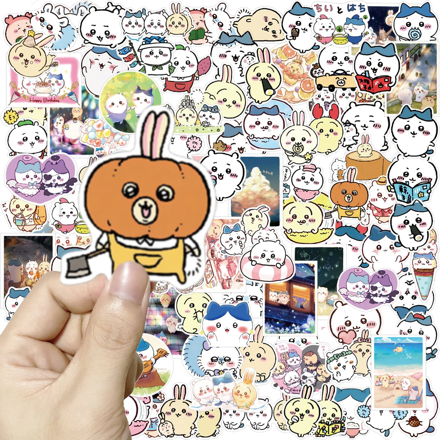 Stiker kartun Chiikawa, 10/100 buah Kawaii, stiker kartun, koper Laptop, koper tahan air, Stiker buku tempel mainan