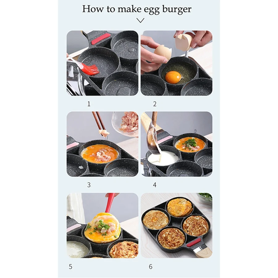 

Four-Hole Frying Pan Frying Pan Non-Stick Smoke-Free Breakfast Kitchen Cooking Pan