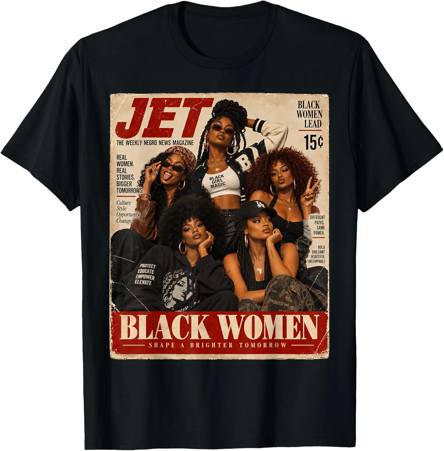 Afro Women Shape A Brighter Tomorrow Black Girl Magic T-Shirt Unisex Holiday Theme Graphic Print T‑Shirt Halloween Christmas Thanksgiving Festive Party Short Sleeve Cotton Tee Tops Men Women.