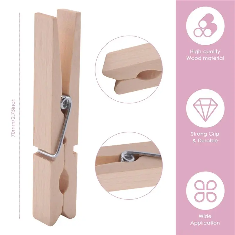 Clothes Pins Heavy Duty Outdoor With Spring, Wooden Clothespins For Crafts And Hanging Clothes On Clothesline Laundry Limited Ti