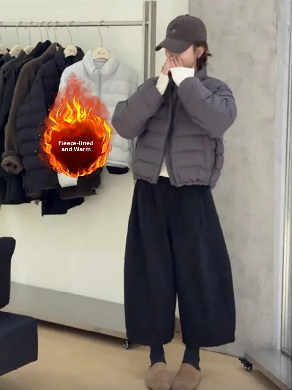 Pantaloni sportivi casual foderati in Fce vestibilità ampia coreana nuova invernale Sle plus Size Pantaloni a gamba larga dimagranti in vita elastica da donna