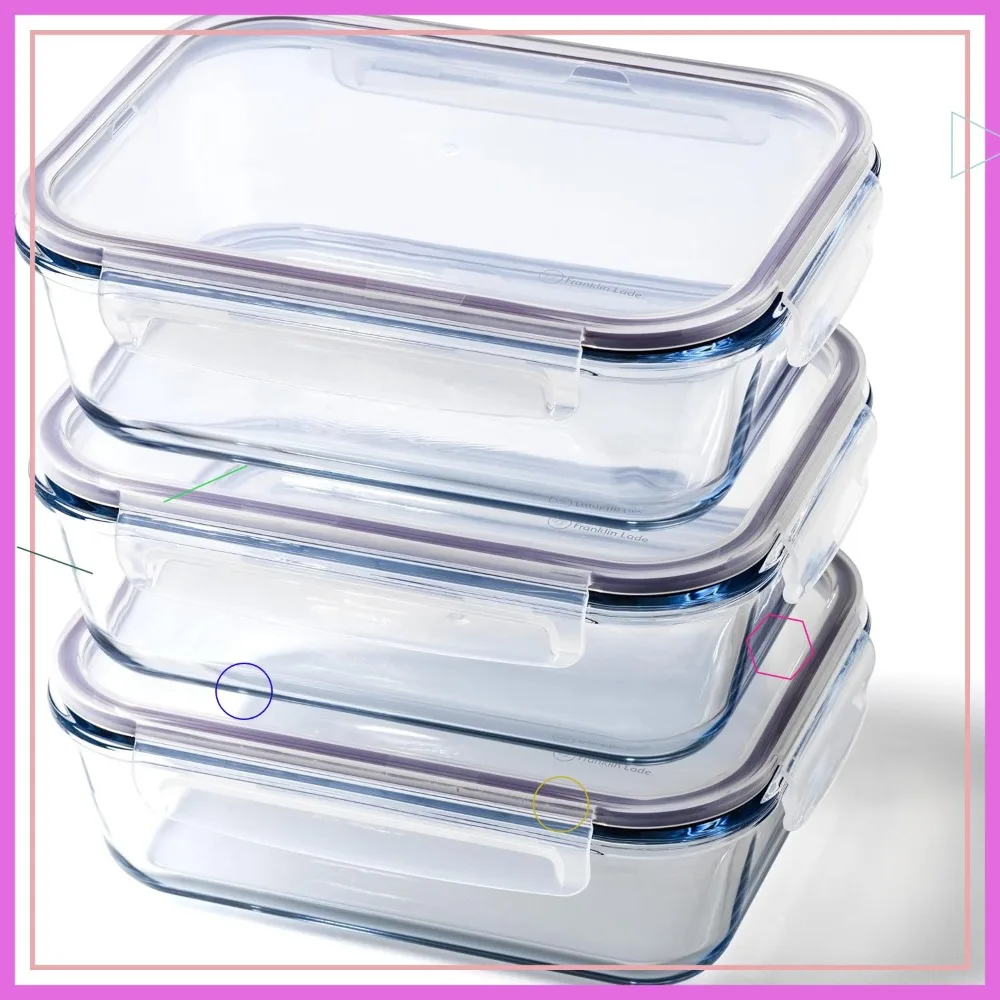 

Набор из 3 больших стеклянных контейнеров для хранения продуктов, 52 унции/6,4 чашки, герметичные крышки без BPA, можно использовать в духовке, морозильной камере и посудомоечной машине