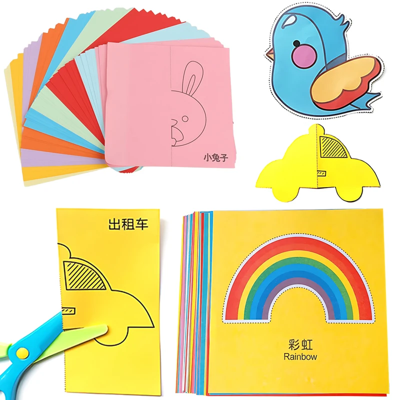 48Sheets/Pack Colorful Paper Cut Get to Know Animal Line Artclass DIY Accessories Funny Party Gathering Handcraft Activities ZYF