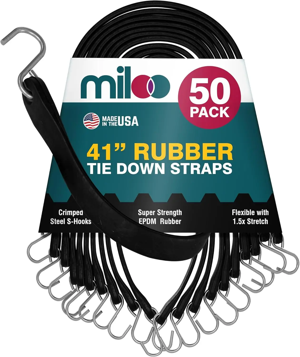 Rubber Bungee Cords with Hooks - Heavy Duty Tarp and Cargo Straps - Made in USA