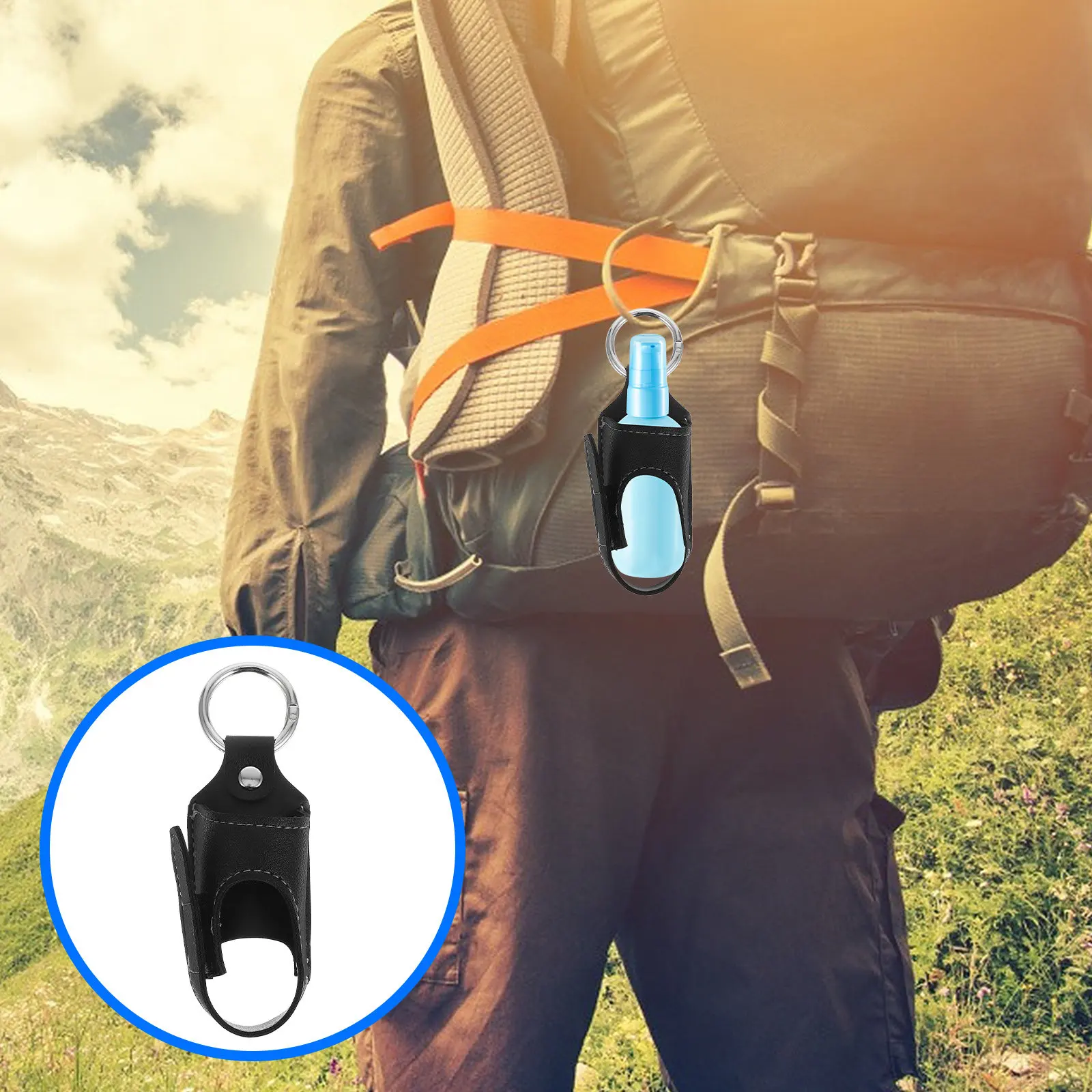2Pcs PU Spray Bottle Pouch Compact Protective Sleeve for Travel Camping Hiking Outdoor Activities Portable Keyring Hanging