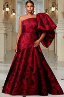 Plus Size Evening Gowns Burgundy All Over Print One Shoulder Maxi Dresses Women 2025