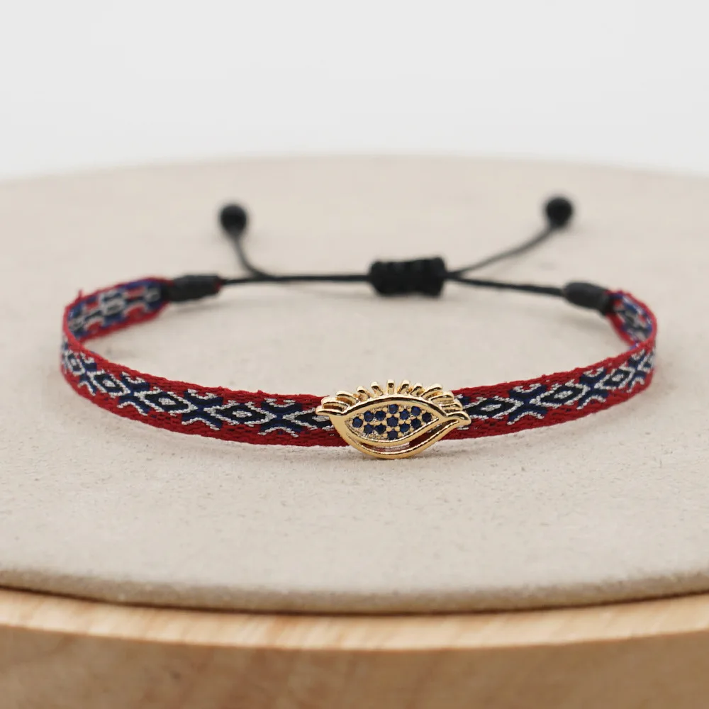 Handmade Cloth Fabric Bracelet, Braided Design & CZ Heart