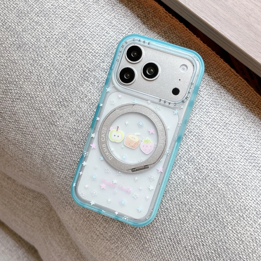 Ins Fruit 360° Bracket Anti-Drop Soft Phone Case for iphone 18 17Pro 16Pro 15 Pro Max Women gift Shockproof Back Cover