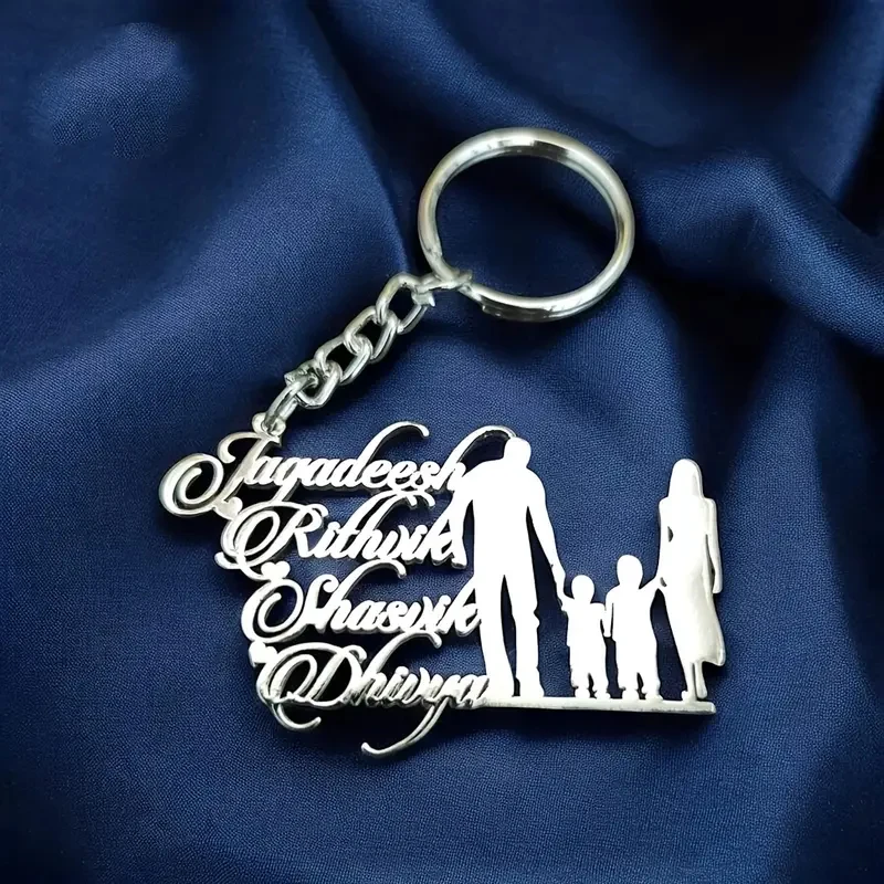Custom Family Number Name Keychain Stainless Steel Personalized Nameplate Keyring For Man Women Birthday Christmas Gift