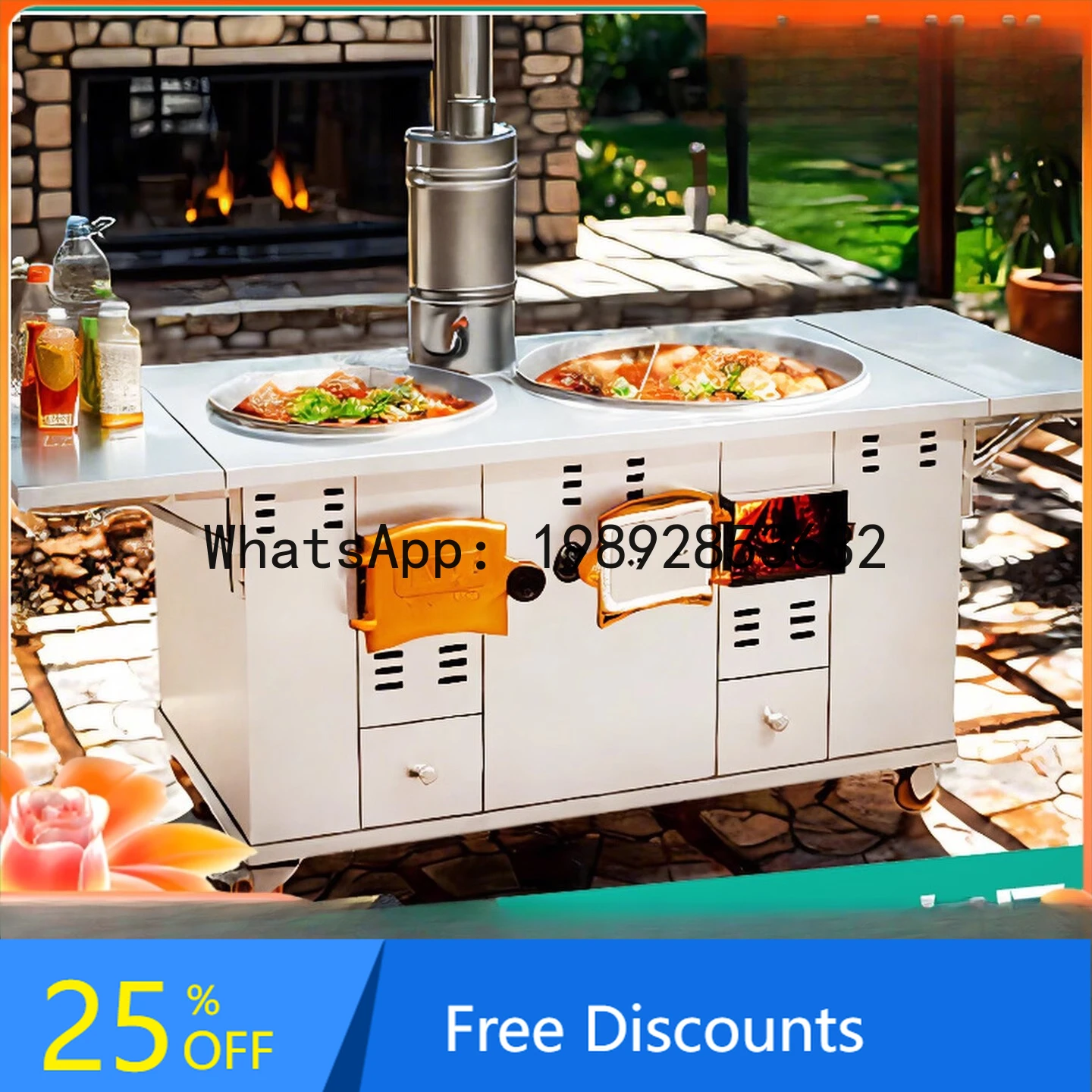 LYY 304 Firewood Stove for Rural Household Use, Outdoor Stainless Steel Thickened Multi-Functional Mobile Iron Pot Stove