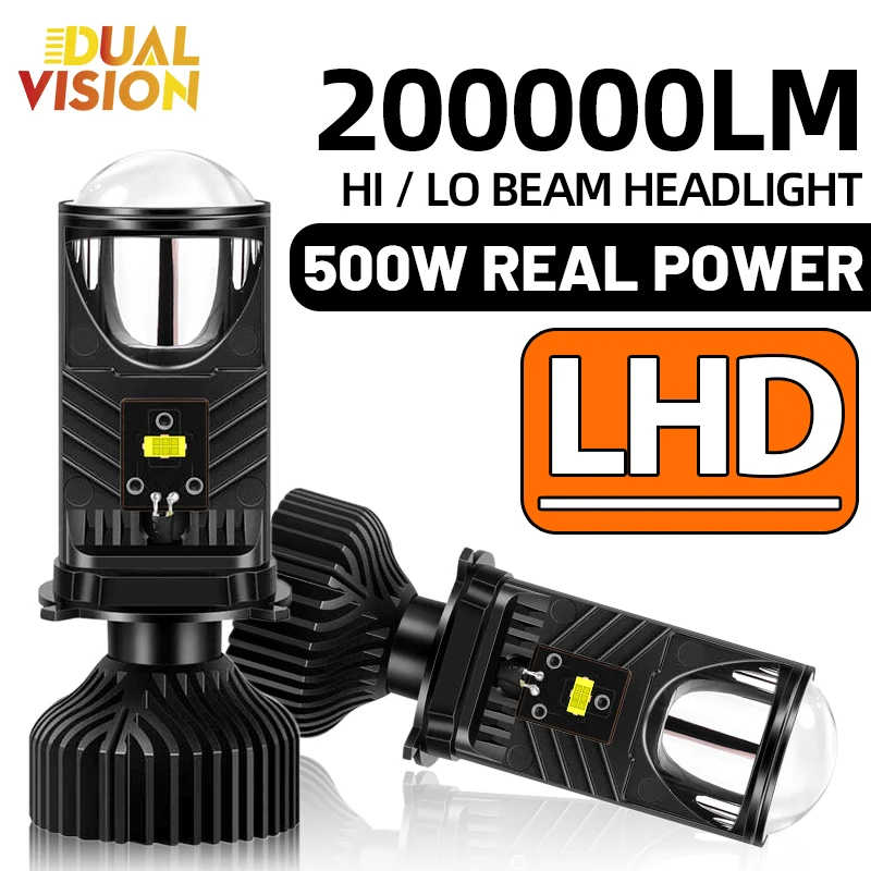 Bi LED H4 Mini Lens 200000LM LHD 6500K White Led H4 Kits Projector Lenses Canbus Error Free CSP Chip 500W Motor Car Lamp 12V 24V