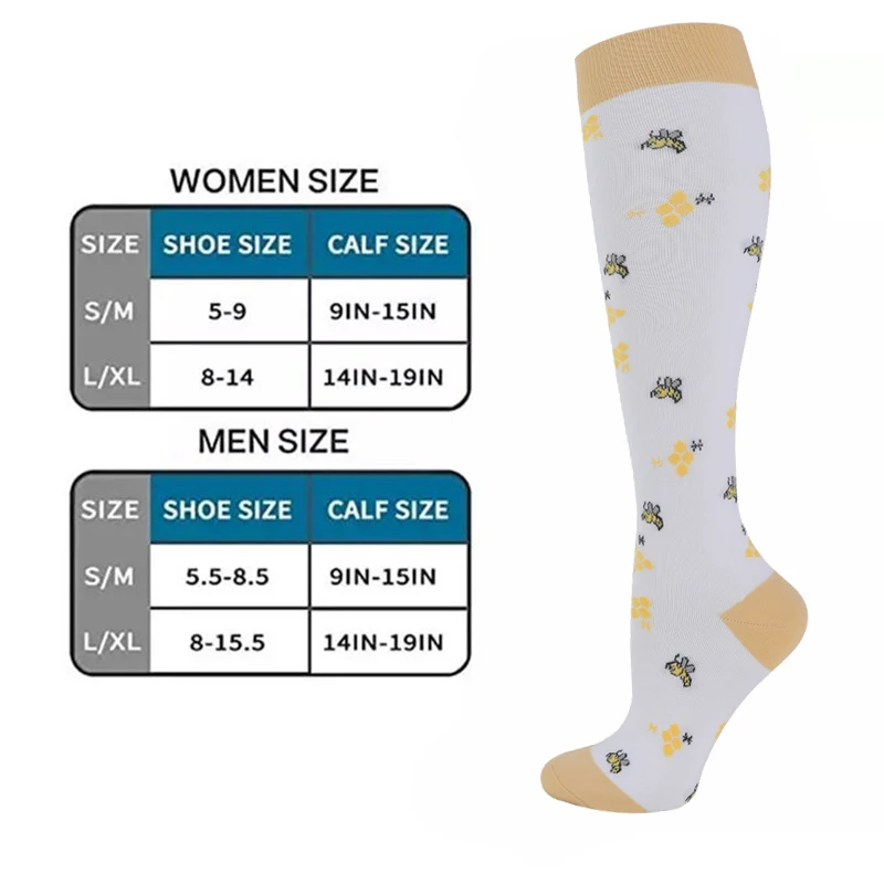 4Pairs Animal Fruit Compression Socks Best Medical Knee High 15-20 Mmhg Medical Nursing Nylon Running Men Women Compression Sox