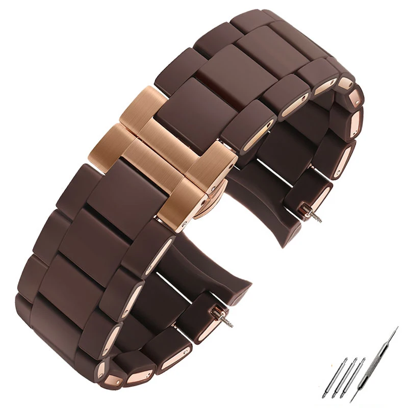 high quality curve end watchband for Armani AR5905 5890 5919 5906 5891 5920 watch band 20mm 23mm black brown and rose gold strap image 3