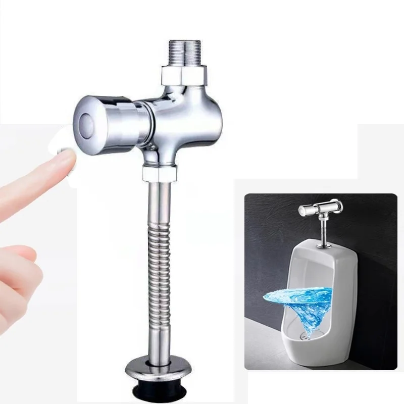 

Manual Delay Automatic Shutoff Urinal Flush Valve Button Type Straight for Public Toilet Bathroom Parts