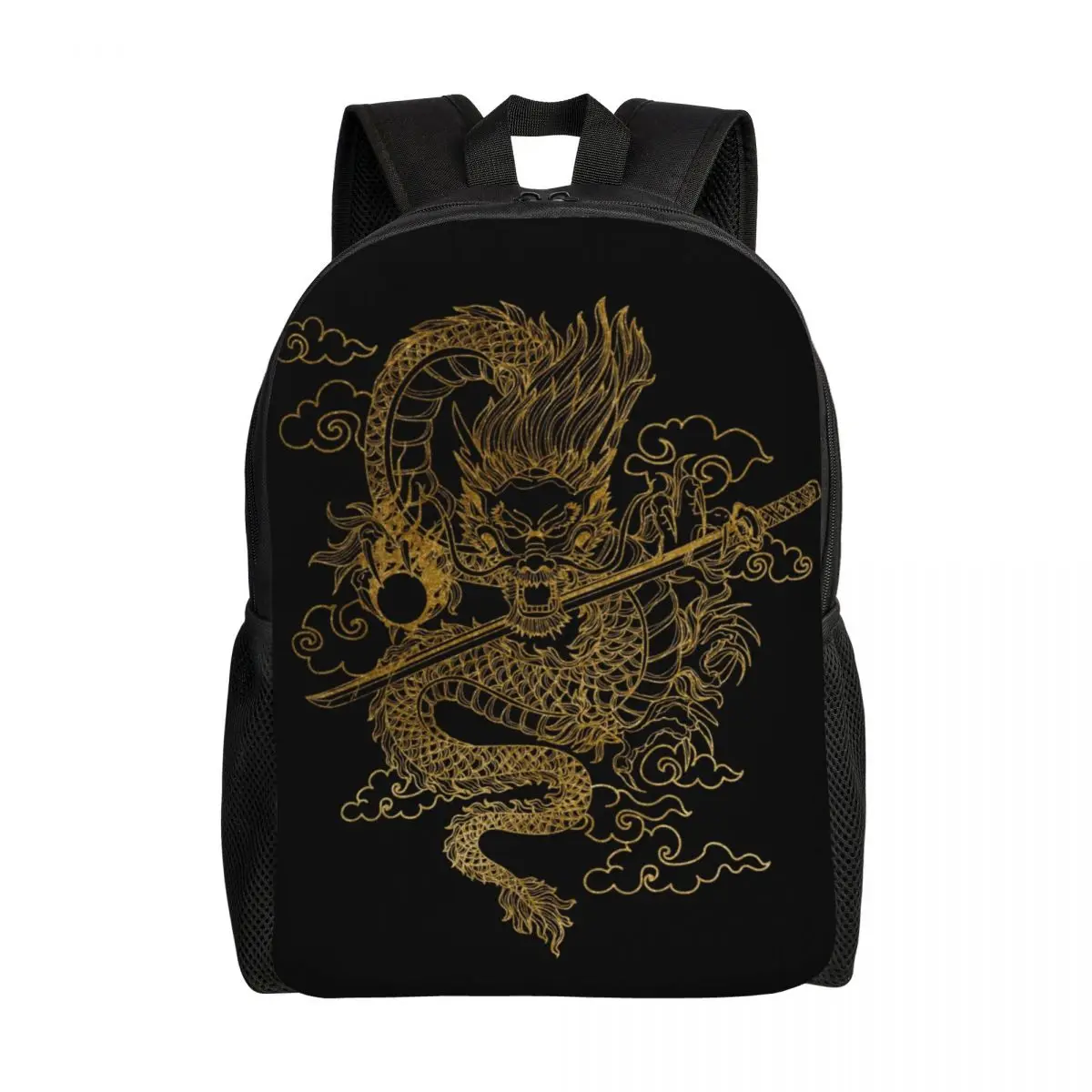 Customized Gold Chinese Dragon Totem Backpacks Women Men Basic Bookbag for College School Tradition Asian Mythology Bags