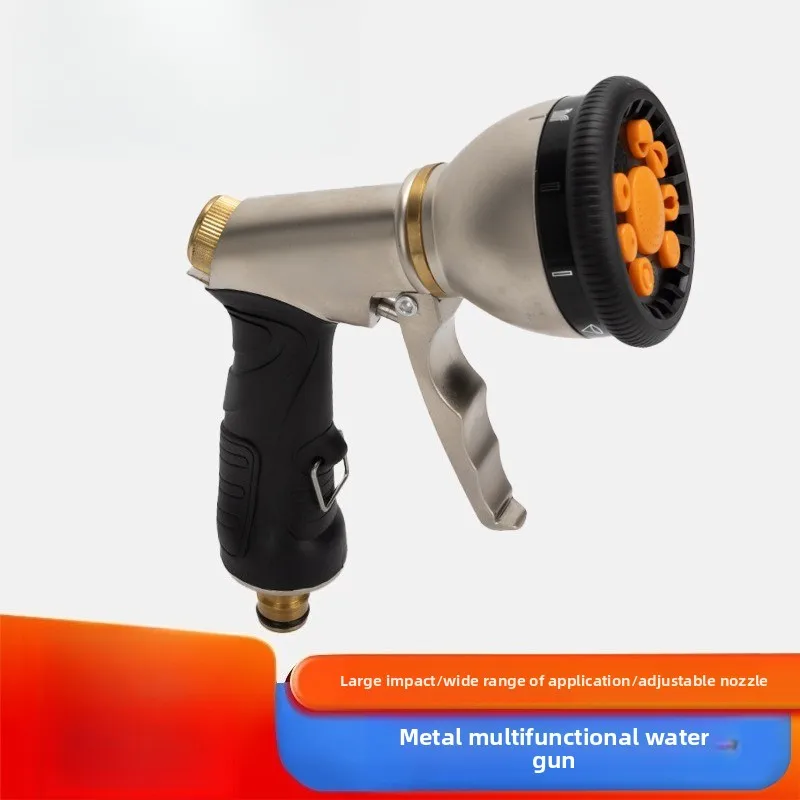 Multi Function Metal Water Sprayer 9 Adjustable Modes Brass Connector Rubber Handle Household Car Cleaning Spray Nozzle Gun Tool
