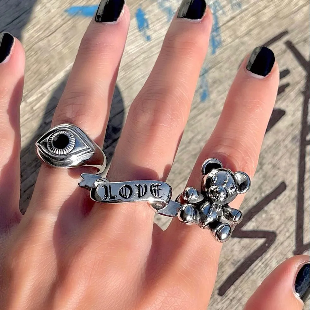 Vg 6ym New Fashion Silver Black Angel Baby Ring For Women Skeleton Female Set Ring For Women Jewelry Dropshipping Gifts