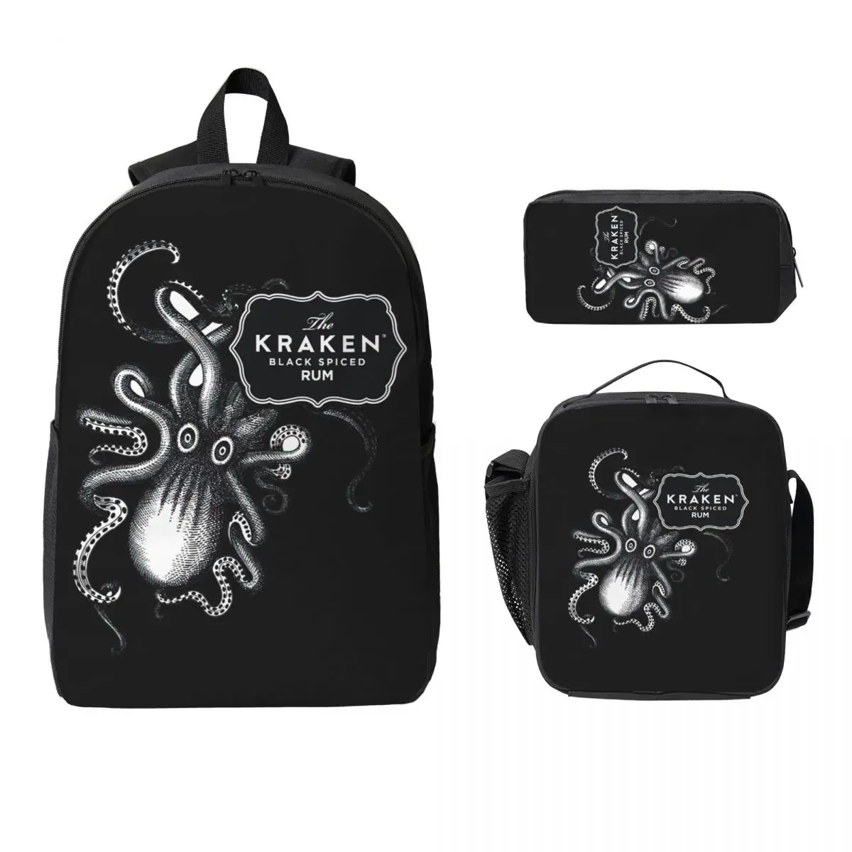 Kraken Rum Backpack Student Boys Girls BookBag School Bag Laptop Shoulder Bags 3ps Insulated Lunch Bag Pencil Case